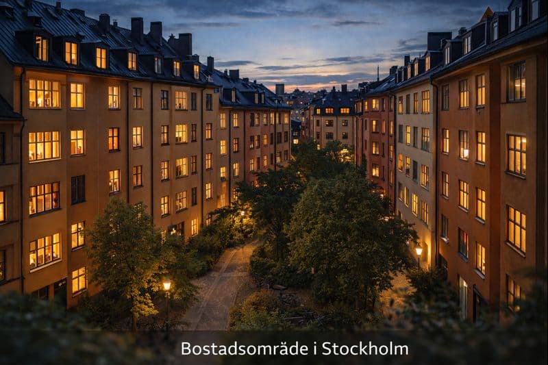 Bostadsområde på Södermalm i Stockholm vid kväll