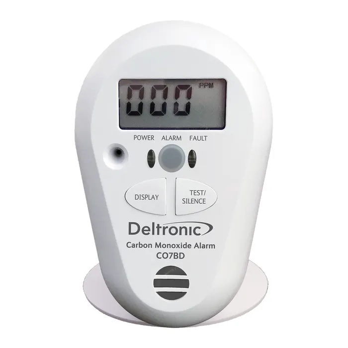 Deltronic CO7BD, vit kolmonoxidvarnare med display